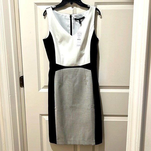 White House Black Market Asymmetric Dress - white/black/patterned blocks, Size 2 - Picture 1 of 7